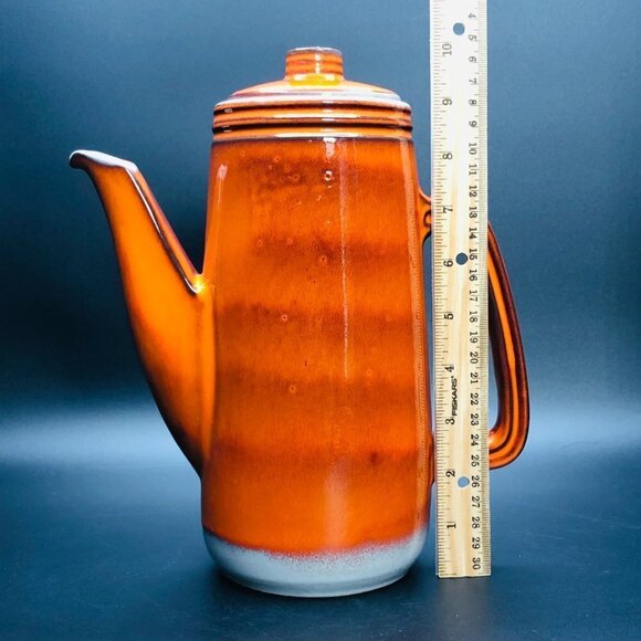 Beauceware Pottery Burnt Orange Coffee Pot Vintage Jean Cartier Artist Signed - Picture 11 of 12